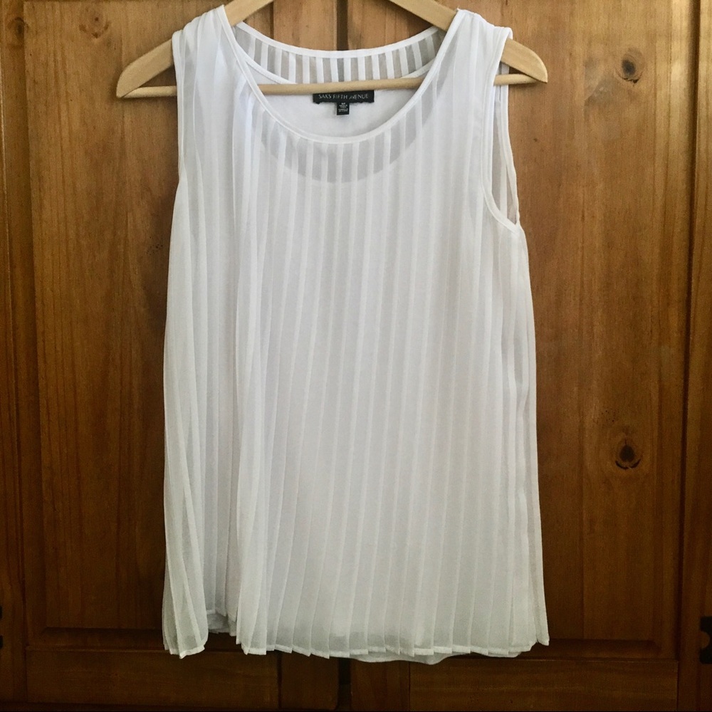 Saks Fifth Avenue White Pleated Top